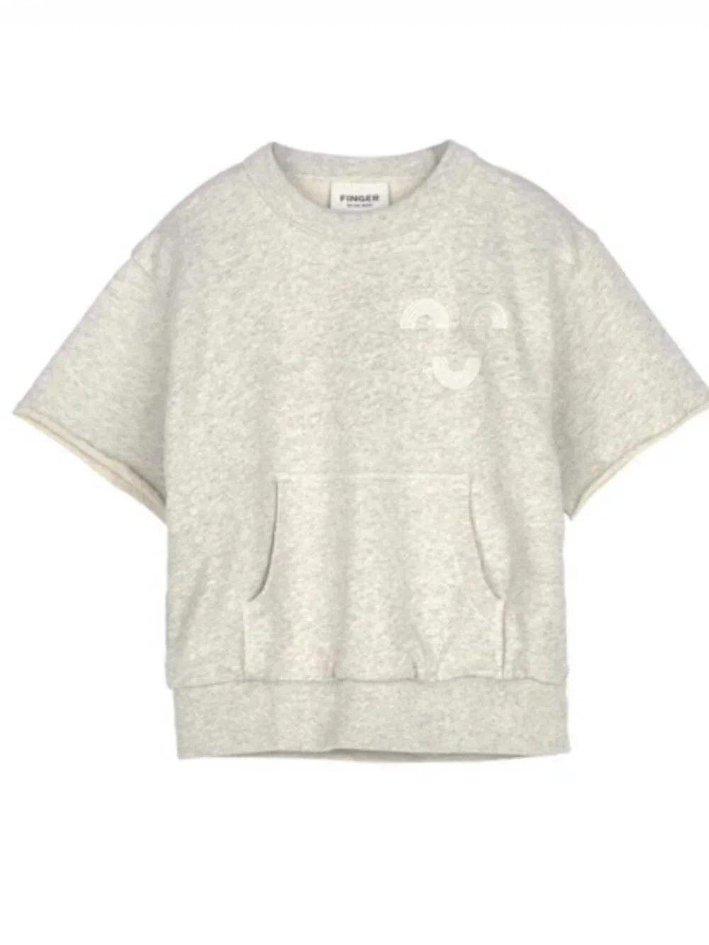 FINGER IN THE NOSE Heather Grey Ecru Macaroni Short Sleeve Sweater 10/11